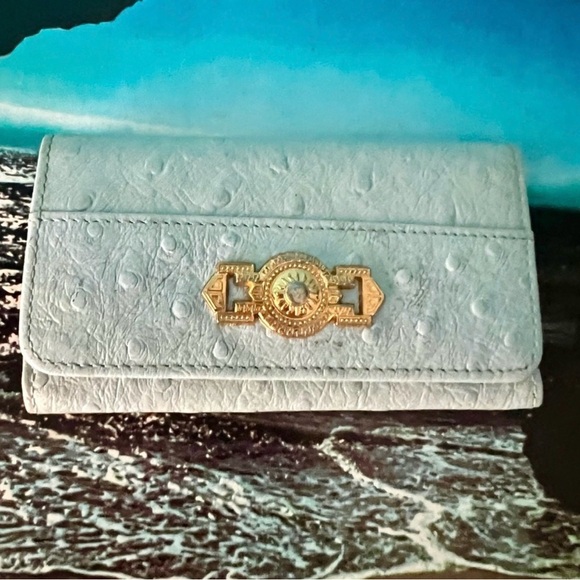 Versace Handbags - Versace Vintage Light Blue Ostrich Key Holder with Gold Medusa